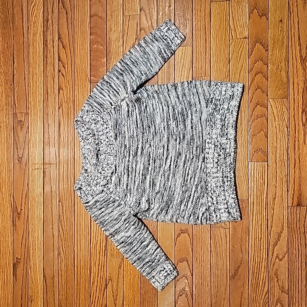 Express black and white marled 3//4 sleeve, boat neck sweater - small.